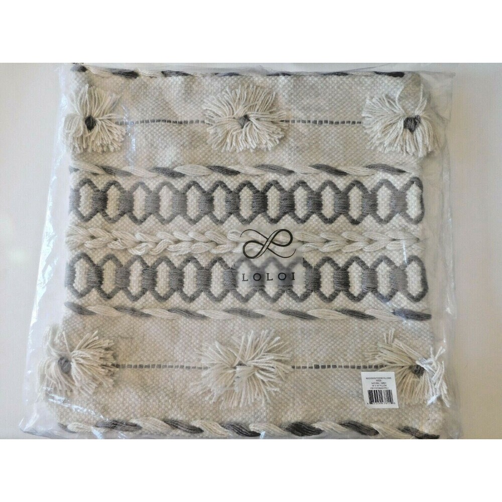 LOLOI Textured Blend Pillow Cover Zip Natural / Grey 18x18 New